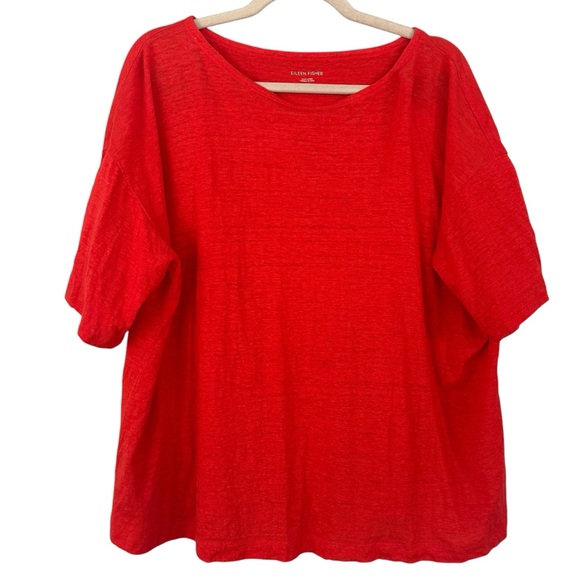 Eileen Fisher Tops - Eileen Fisher Red 100% Organic Linen Short Sleeve Shirt Size Medium